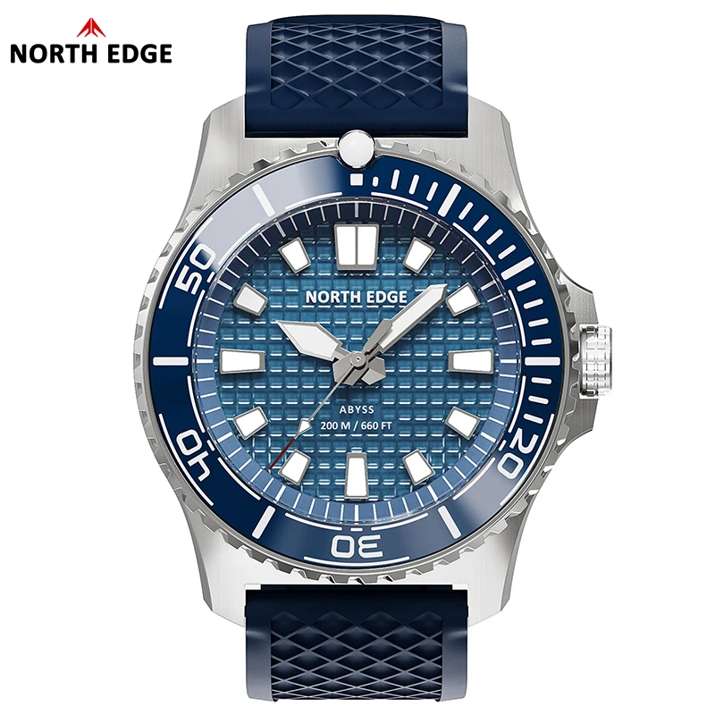 Reloj de Lujo de Cuarzo para Hombre NORTH EDGE ABYSS, con Energía Solar, Sumergible hasta 200 m, Relojes Deportivos de Buceo, Caja de Acero 316L, Más de 180 Días de Autonomía