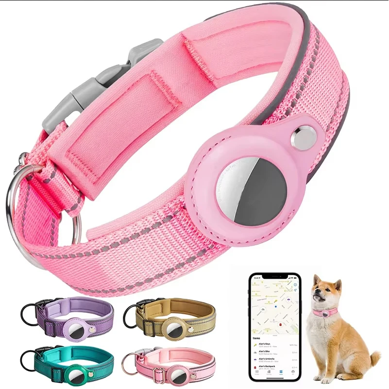 Collar reflectante para perros AirTag, Collar para perros resistente con soporte AirTag ajustable, accesorios para perros pequeños, medianos y grandes