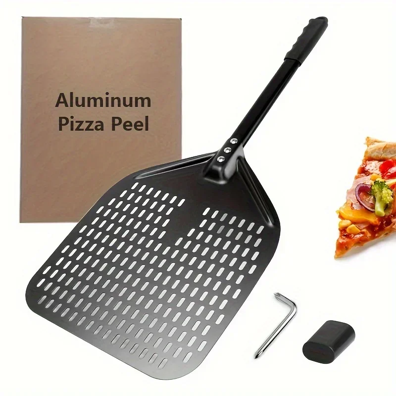 B cáscara de Pizza perforada, cáscara de transferencia de Pizza rectangular de 30,48X35,56 Cm, paleta de Pizza giratoria de aluminio profesional, 1 ud.