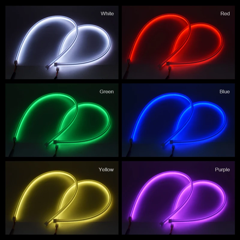 2 uds RGB luces LED de circulación diurna para coche aplicación/Control remoto tiras de faros flexibles para automóvil DRL lámparas de señal de giro fluidas 60cm 12V