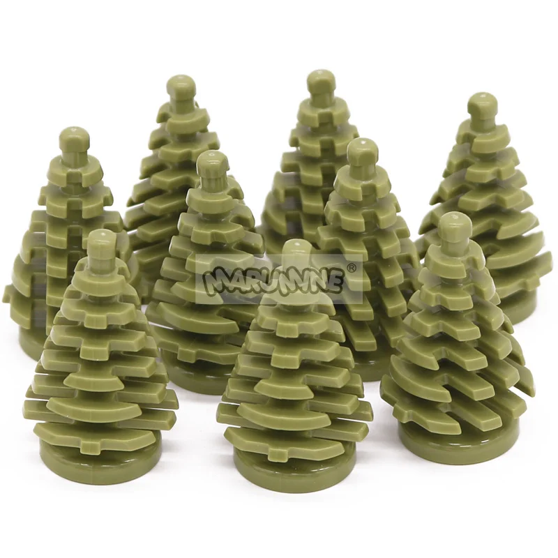 Marumine bloques de construcción de árbol de Navidad pequeño, 10 piezas, MOC, abeto 2435, Compatible con construcción, vista de la ciudad, piezas de ladrillos, tallo de hierba