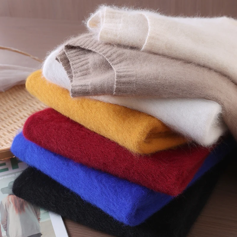 Jersey básico para mujer, suéter de cachemira de visón 100%, suéter suave de punto con cuello redondo para otoño e invierno, camiseta nueva cálida de manga larga