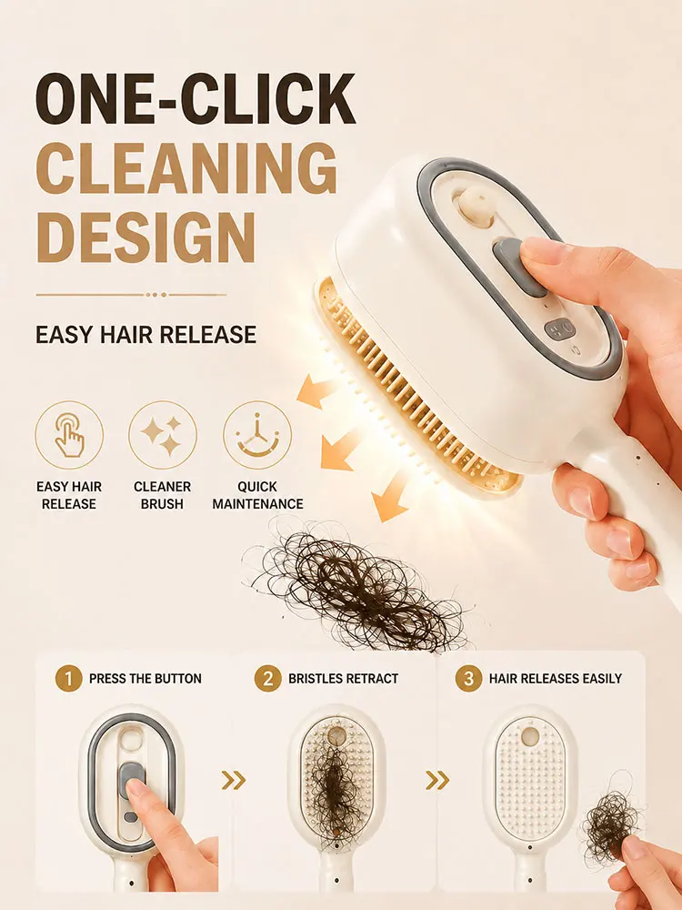 Peine eléctrico multifuncional para masaje del cuero cabelludo, cepillo para alisar el cabello con spray anti-frizz, adecuado para el hogar y viajes al aire libre.