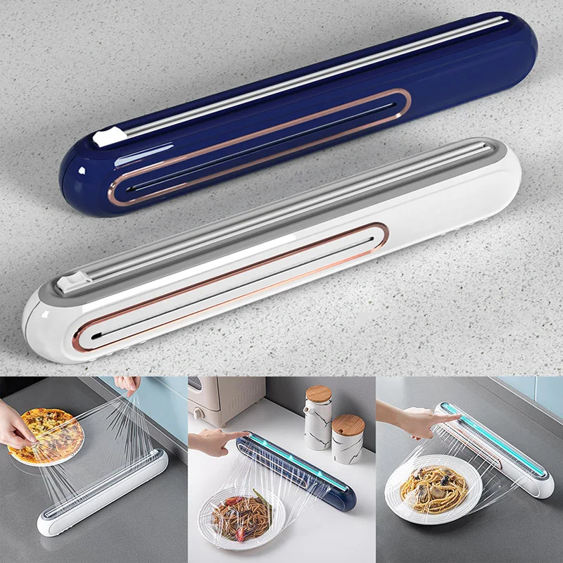 Nueva caja de corte de envoltura de plástico, película recargable de succión magnética montada en la pared, dispensador de papel de aluminio de estaño con cortador