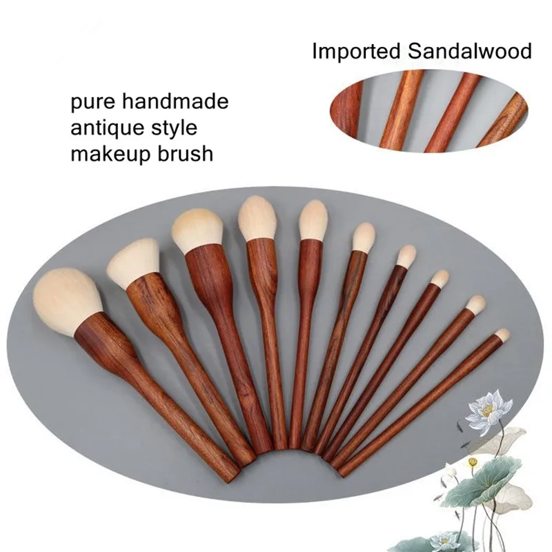Juego de brochas de maquillaje de sándalo, 10 Uds., colorete en polvo, base, licuadora, esculpir sombra de ojos, brocha de maquillaje de belleza profesional