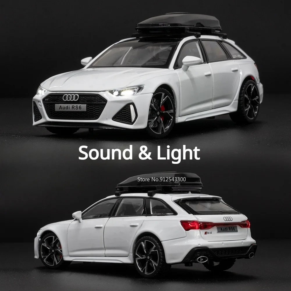 Modelo de coche RS6 de juguete, puertas fundidas de aleación de simulación, sonido abierto, luz, absorción de impacto, modelos de vehículos, adornos, regalos para niños, 1/32