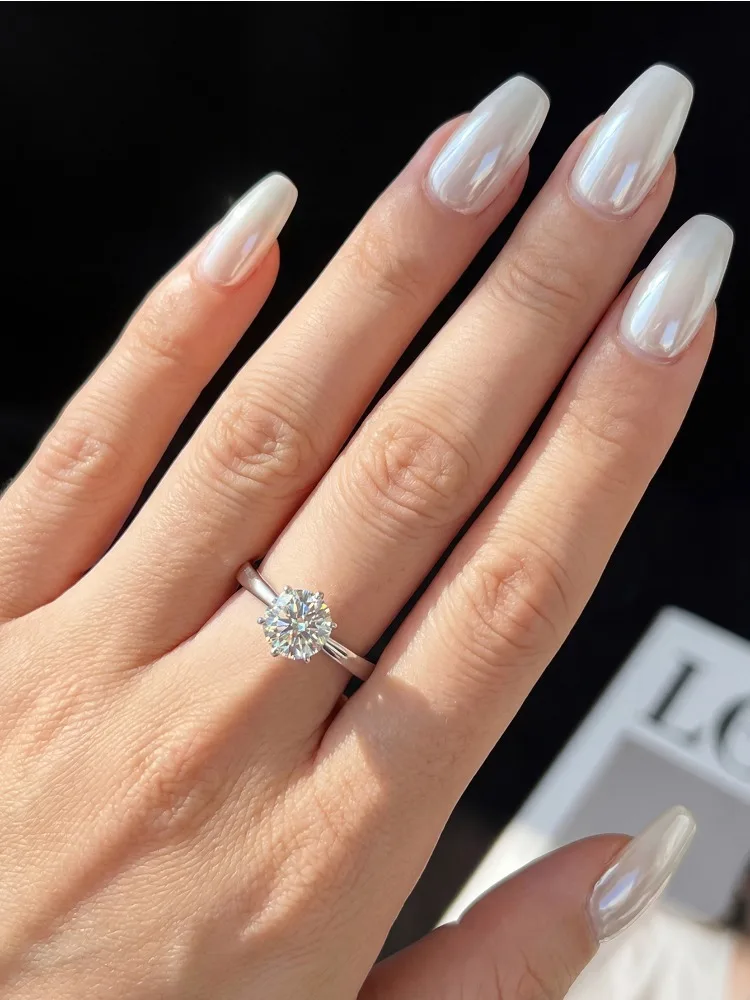    Anillo de diamante de moissanita Real redondo Simple GRA 0,5-1ct para mujer Plata de Ley 925 boda preciosa joyería fina de alta calidad