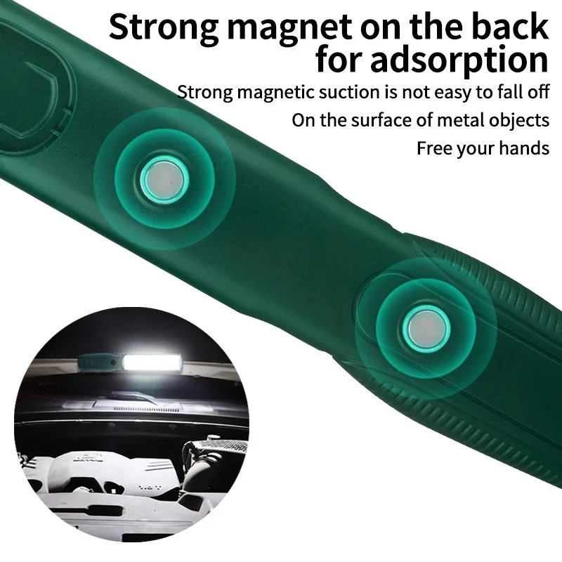 Luz de trabajo LED COB fuerte, reflector de mano, recargable por USB, portátil, para reparación de acampada, linterna de emergencia con gancho magnético