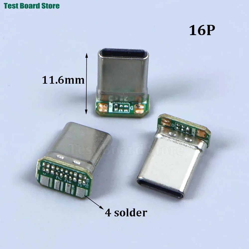 2/5/10PCS Conector USB Tipo-C Macho de 16 Pines Vertical para Carga y Datos con Placa PCB de Soldadura 2/3/4/5/6, Cabeza Macho USB C de 16 Pines
