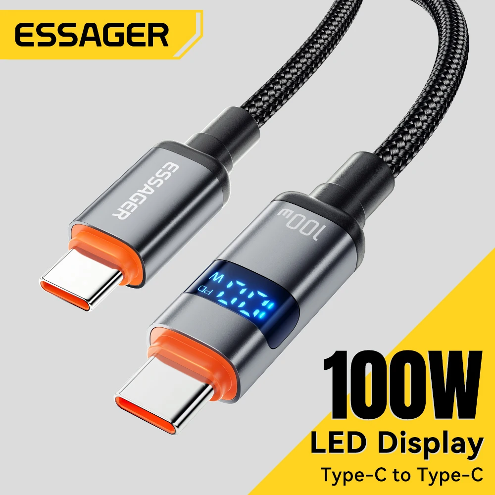 Cable Essager de 100W USB C a Tipo C con Pantalla Digital, Carga Rápida de 5A, Cable Tipo C a Tipo C para MacBook Pro, Xiaomi, Huawei, Samsung