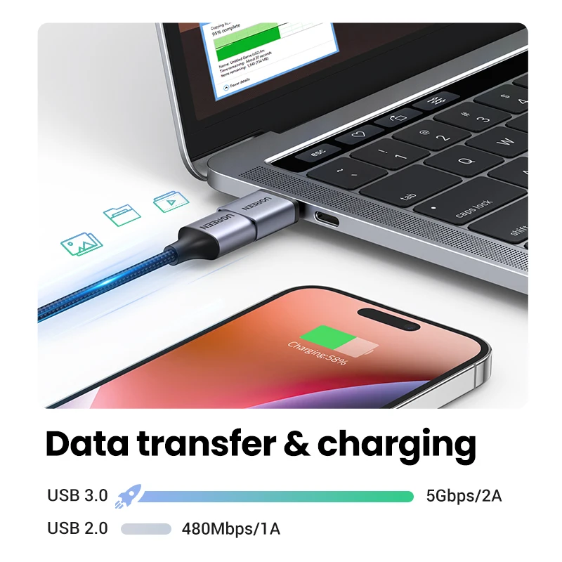 UGREEN-Adaptador USB 3,0 OTG tipo C a USB hembra, convertidor Thunderbolt 3 para Macbook pro Air, Xiaomi, Samsung S20, S10, OTG