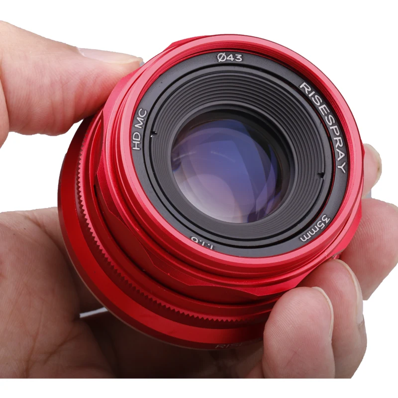 RISESPRAY 35mm F1.6 V APS-C Prime Lente para Sony E A6600 6500 Fuji XF Canon EOS-M M50 Panasonic/Olympus Micro 4/3 Rojo