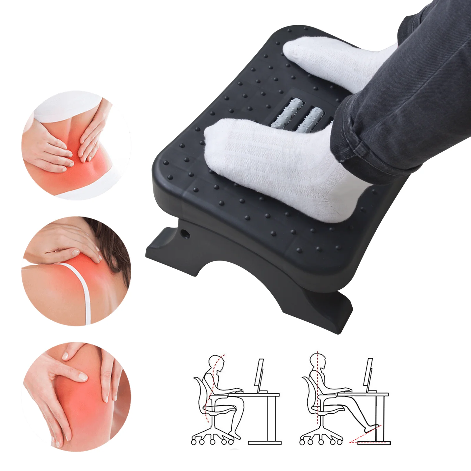 Reposapiés ergonómico debajo del escritorio, rodillos de masaje, reposapiés, alivio del dolor, taburete antideslizante para pies, corrección de postura como nuevo regalo de Navidad