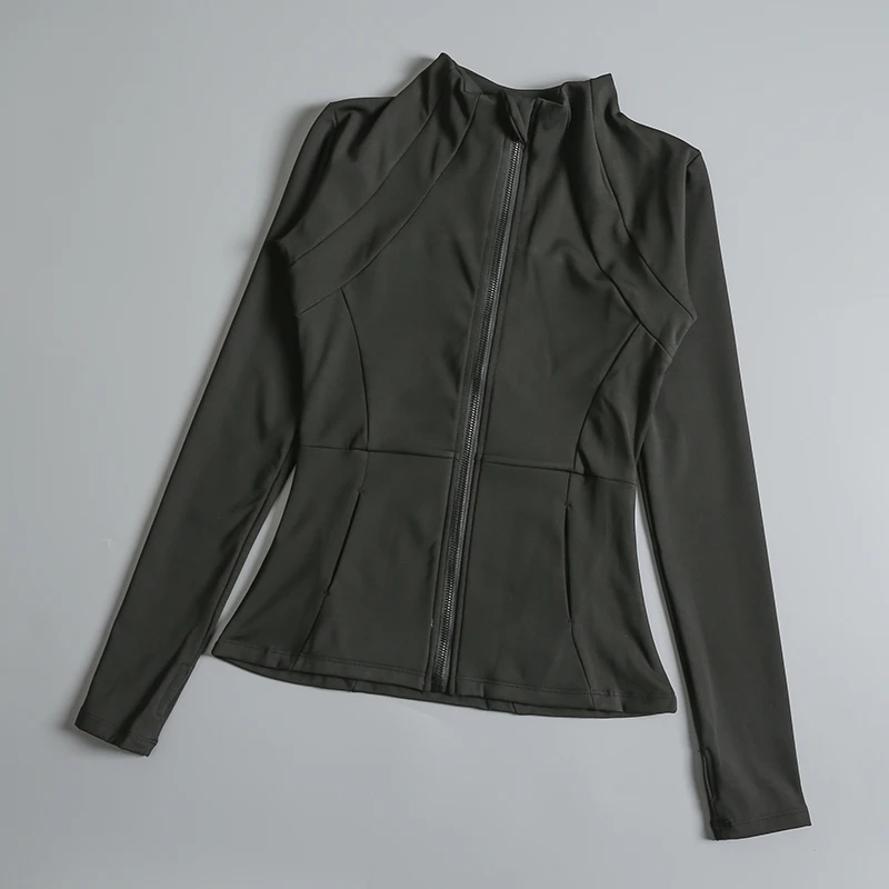 Ropa de yoga para mujer, abrigo redondo de alta elasticidad, suelto, para ejercicio, fitness, manga larga, cuello levantado, tops de yoga