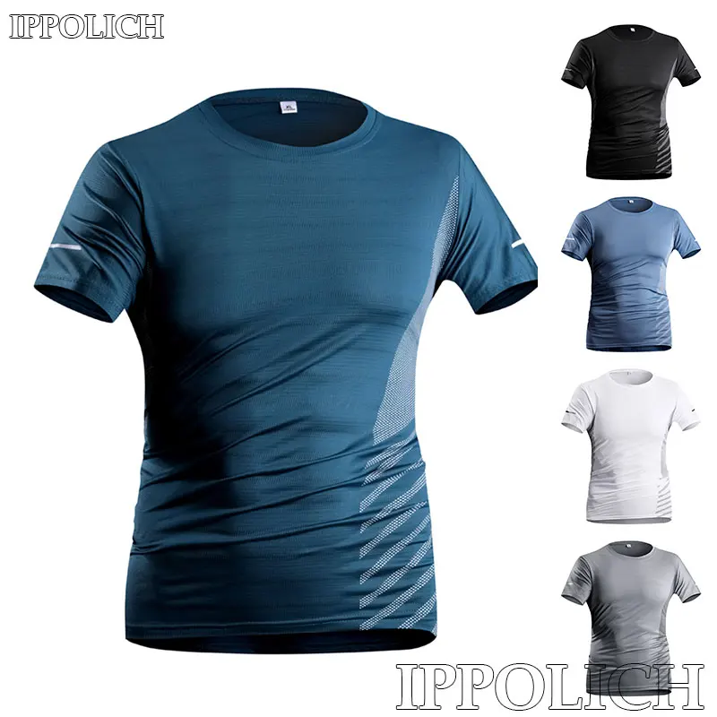 Camiseta para correr para hombre, Top fino de seda de hielo, estampado reflectante, secado rápido, manga corta, transpirable, 5XL
