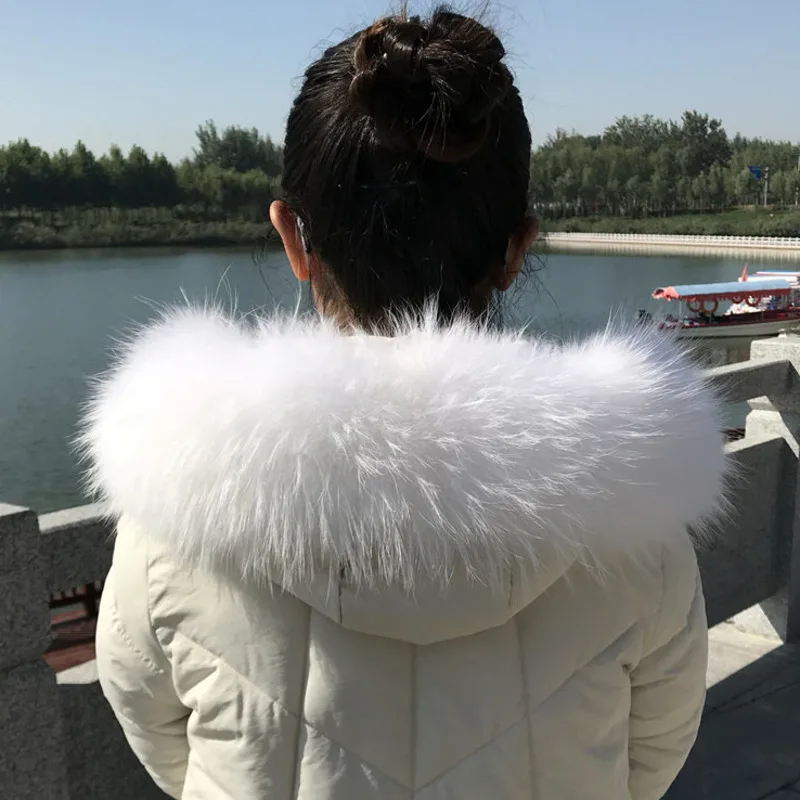 Cuello de piel de mapache auténtica para mujer, Sudadera con capucha de piel Natural cálida para invierno, decoración, chal auténtico para abrigo, chaquetas, adornos para capucha
