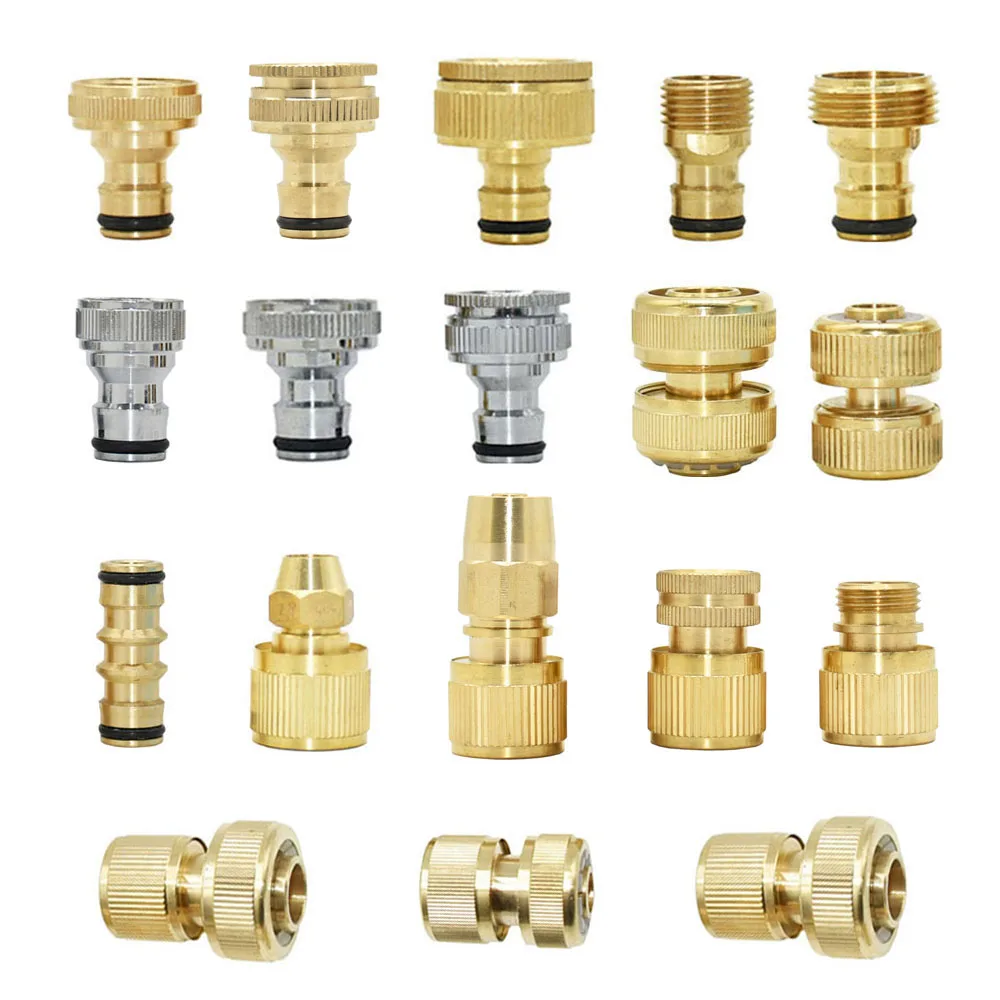 Conector rápido de manguera de latón de 1/2 '', 3/4'', 1'', 16mm, 20mm, adaptador de acoplamiento de grifo de cobre, reparación de tubos de jardín, accesorios para pistola de riego