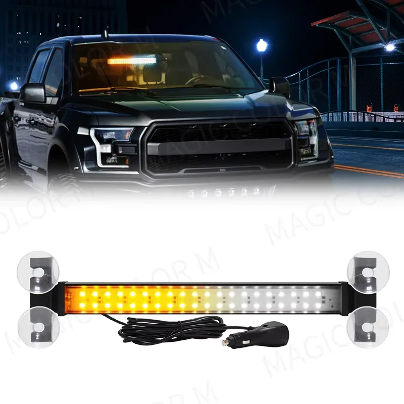 Luz Estroboscópica de 40 LED, Lámpara de Advertencia Delantera, Barra para Parabrisas de Auto, Luz Intermitente de Tráfico, Amarillo/Blanco, Accesorios para Auto, 12V-24V