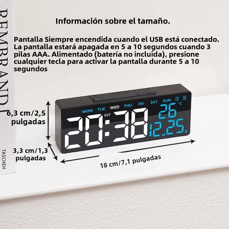 Reloj despertador Digital alimentado por USB, reloj de mesa con repetición de cuenta atrás y sincronización de alarma Dual, fecha y semana, regulable automático, reloj LED DST de 12/24H