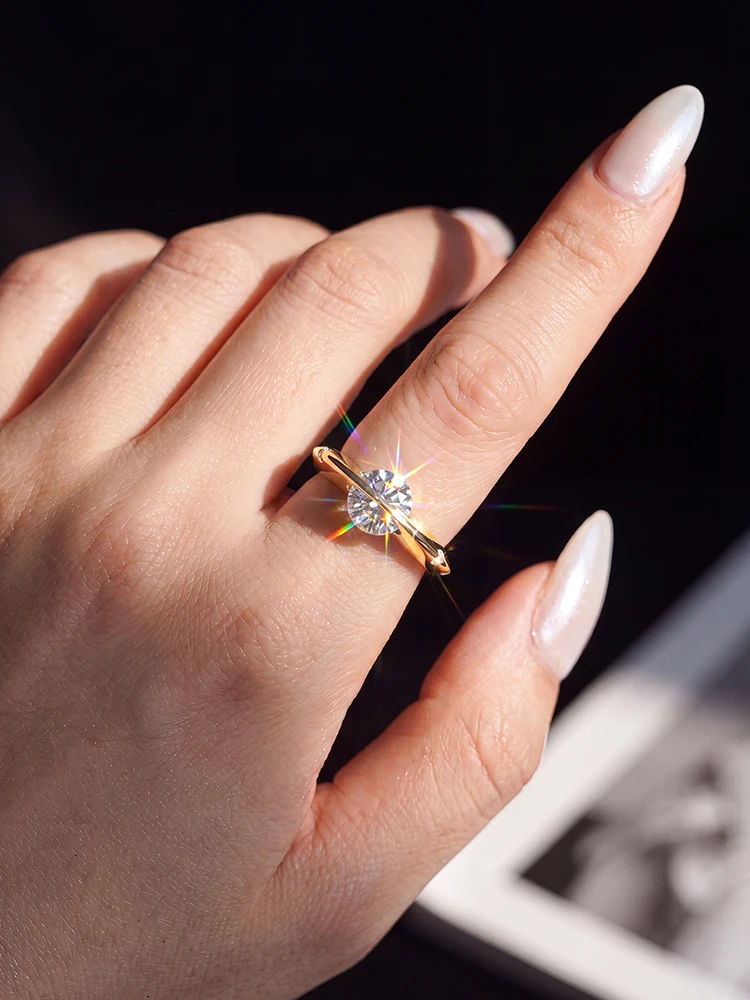 Anillo de Compromiso GRA Fashion con Diamante Moissanite Real de 1 Quilate, Diseño de Planeta Orbitando, Plata de Ley 925, para Mujer, Joyería Fina