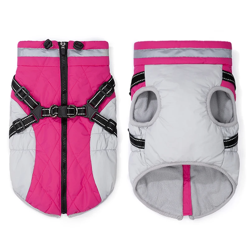 Chaqueta de invierno cálida y gruesa para perros con arnés, ropa impermeable para perros, chaleco para cachorros, para perros pequeños y grandes, disfraces de labrador, abrigos para huskies.