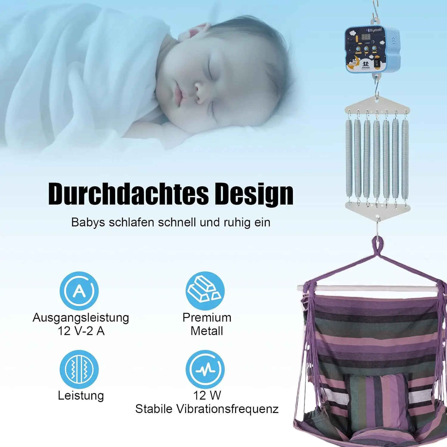 Cuna de resorte eléctrica Capacidad de carga para bebé 19 kg Colgante 7 resortes Control de columpio eléctrico para bebé Hamaca para bebé 9 velocidades 6 temporizador