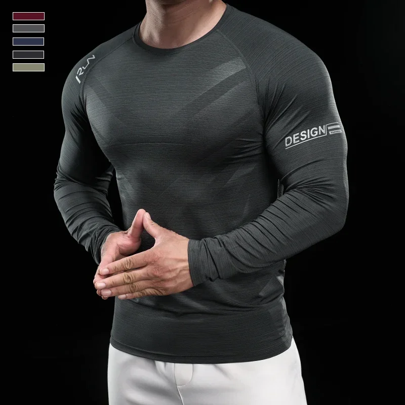 Camiseta para correr para hombre, chándal para trotar, camiseta atlética de compresión, camisetas deportivas de manga larga, camiseta de ajuste muscular para gimnasio y Fitnes