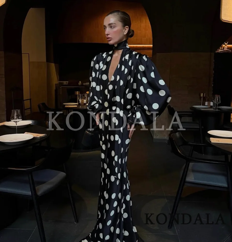 Conjunto de Falda con Estampado de Lunares de Moda para Mujer KONDALA, Camisa con Cuello de Bufanda y Escote en V, Falda Larga, Nueva Moda Primavera Verano 2026