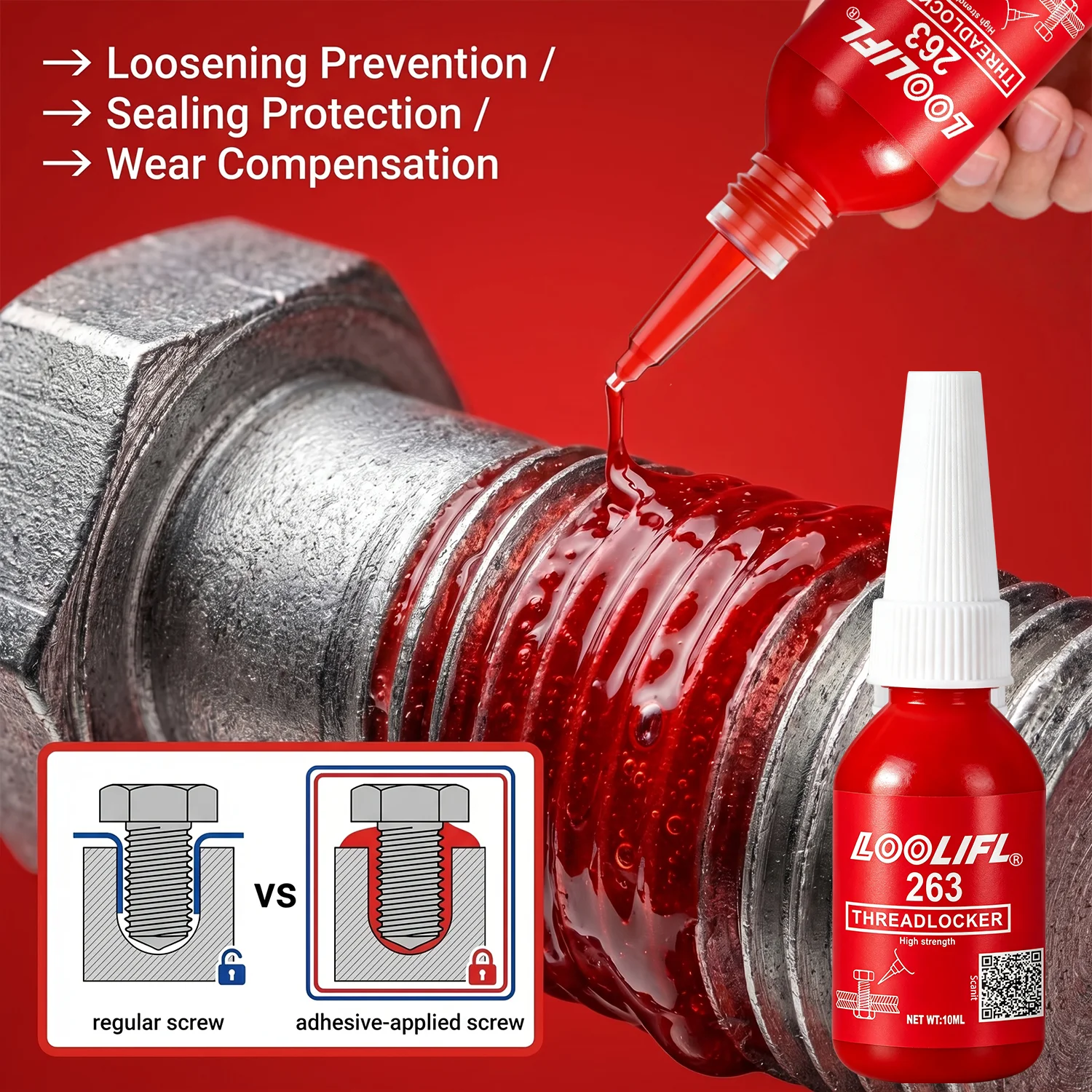 Pegamento para Tornillos 222 243 263 50ml, Fijador de Roscas de Curado Rápido, Adhesivo Anaeróbico, Anti-Aflojamiento, Anti-Óxido, 10G