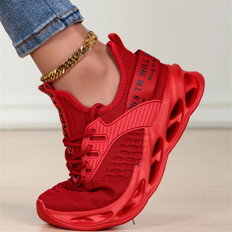2025 zapatillas de deporte informales rojas de moda, zapatos de hoja para hombres y mujeres, talla grande 45, zapatos deportivos ligeros y transpirables para hombres, zapatillas deportivas de malla para correr
