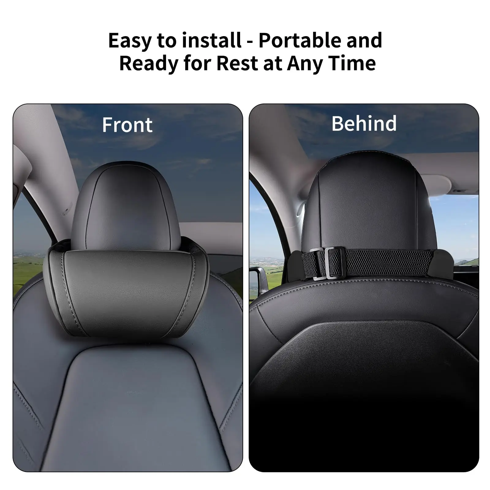 Almohada de viaje para reposacabezas de asiento YZ, almohada para el cuello para Tesla Model 3/Y/X/S, almohada de cuero PU para el cuello, almohadas de espuma viscoelástica, accesorios para coche 2025