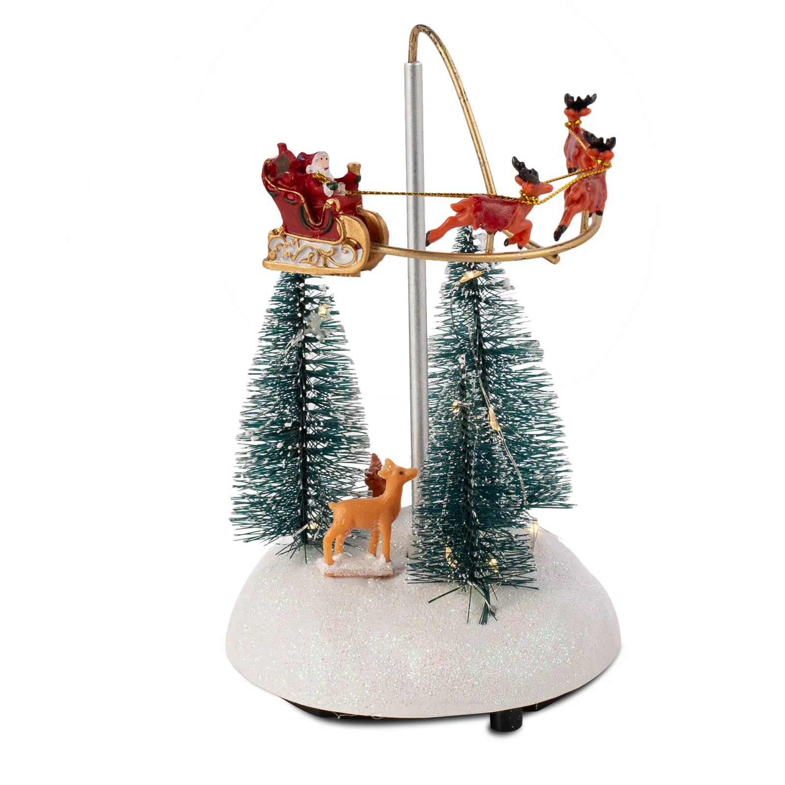 Aldea Navideña Animada con Trineo Volador y Figuras de Santa Claus Giratorias, Decoración Navideña Musical con Luces