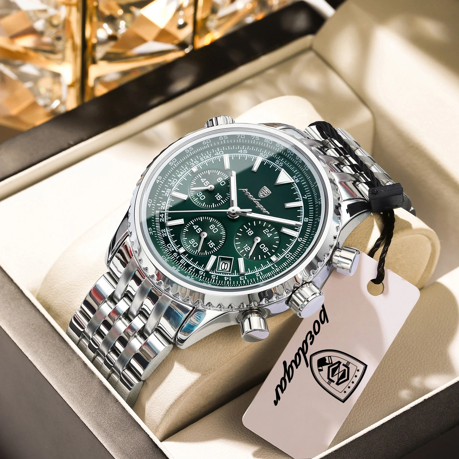 POEDAGAR relojes de lujo para hombre con cronógrafo y fecha, reloj deportivo de acero inoxidable para hombre, reloj militar de cuarzo luminoso resistente al agua para hombre