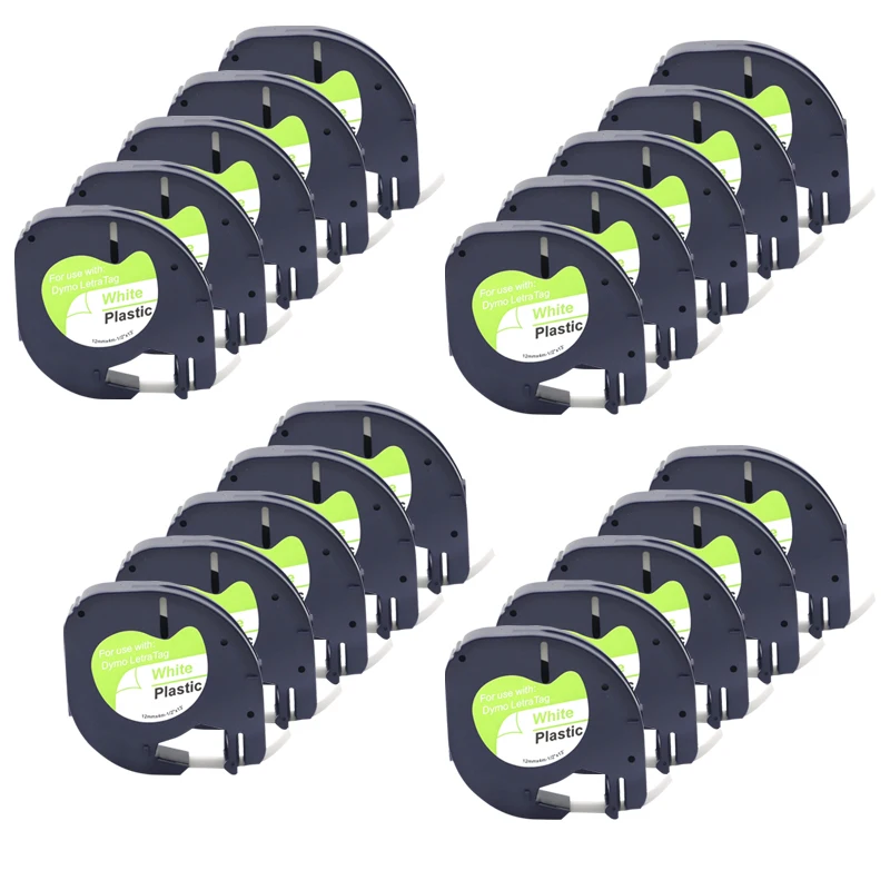 10/20/30/50 Uds 91331 91201 12mm cinta de etiquetas de plástico Multicolor Compatible con Dymo LetraTag etiquetadora cinta de papel para LT100H LT-100T