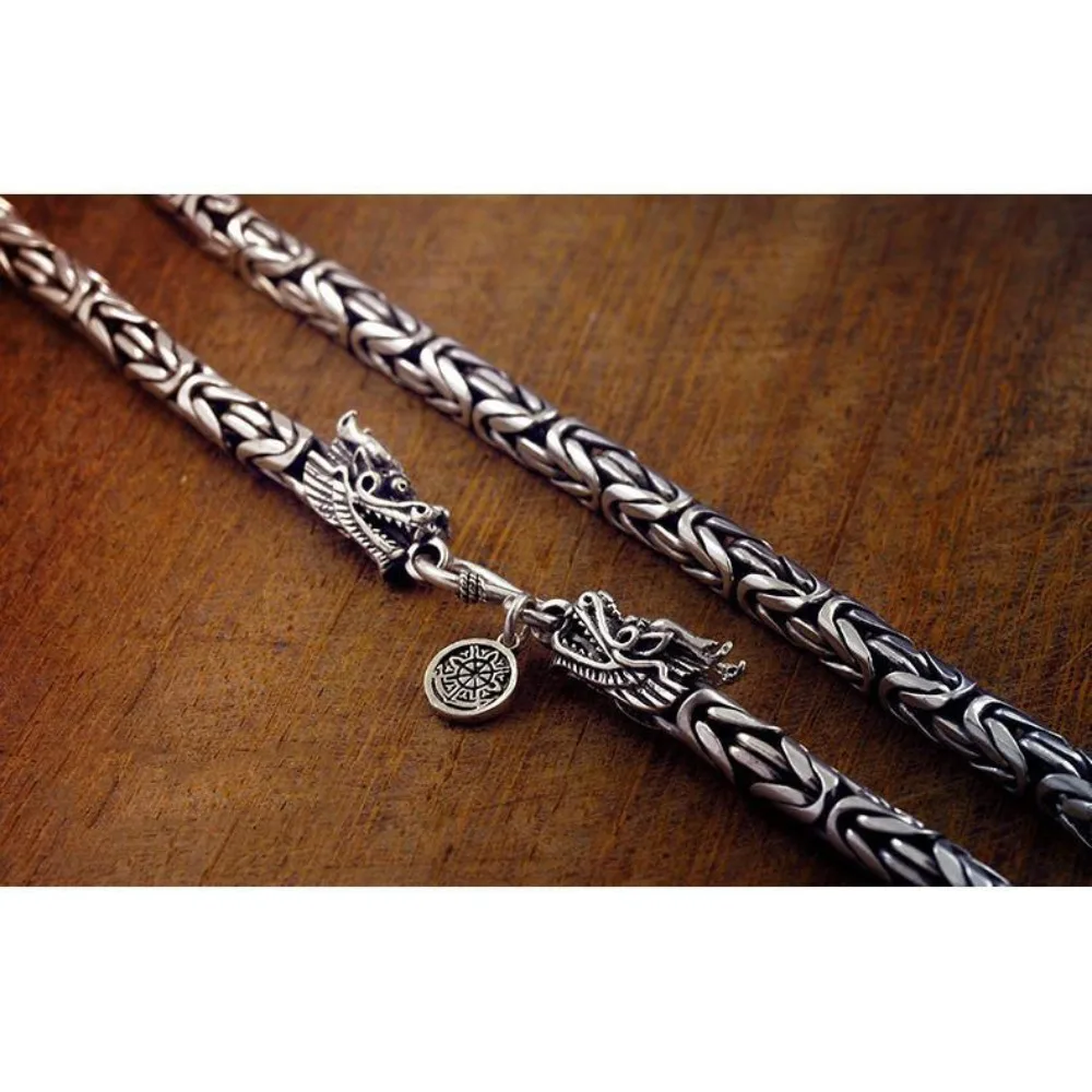 Collar de plata de ley Noble Retro para hombres y mujeres clásico 8MM rchain dragón 60cm encanto joyería fina de alta calidad regalo de boda
