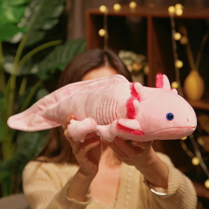 45cm Kawaii colorido Newt juguete de peluche relleno lindo Axolotl salamandra peluda pez de peluche apaciguador almohada larga cojín regalo para niños