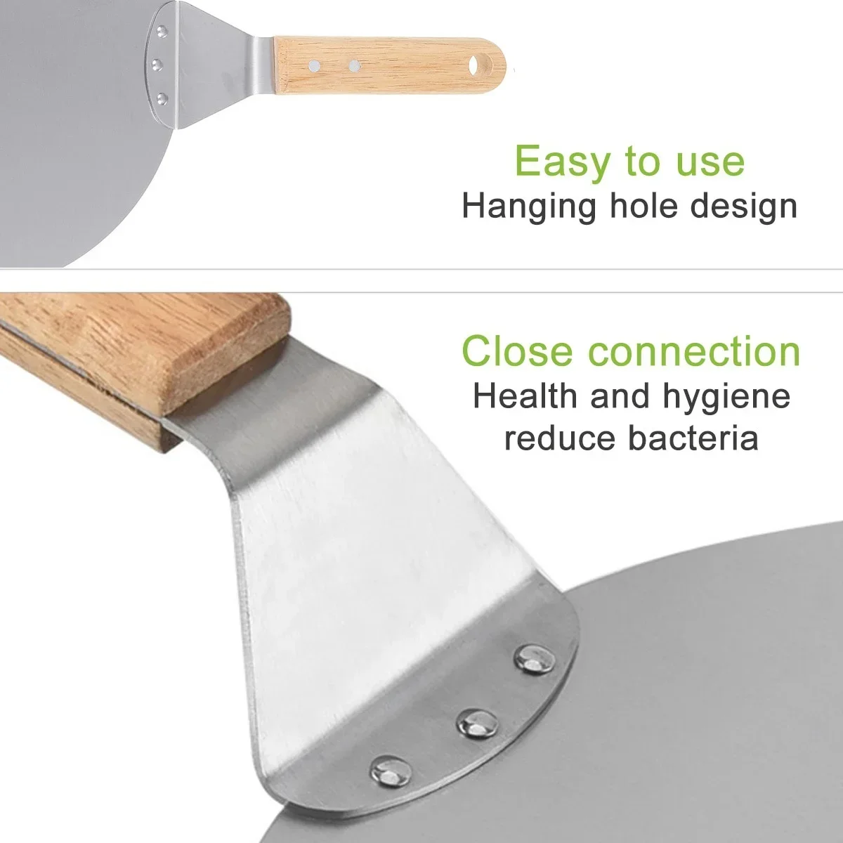Pala para Pizza de 10/12 pulgadas, herramientas de pastelería, mango de madera de acero inoxidable, sartén redonda antiescaldado, utensilios para hornear