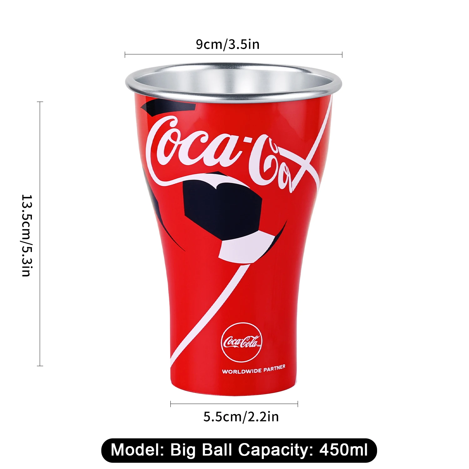 Tazas de Cerveza de Aluminio con Forma de Balón de Fútbol para Bebidas Frías, 450 ml, Reutilizables, para Cola, Cerveza, Agua, Jugo, Uso en Exteriores, Campamentos y Fiestas