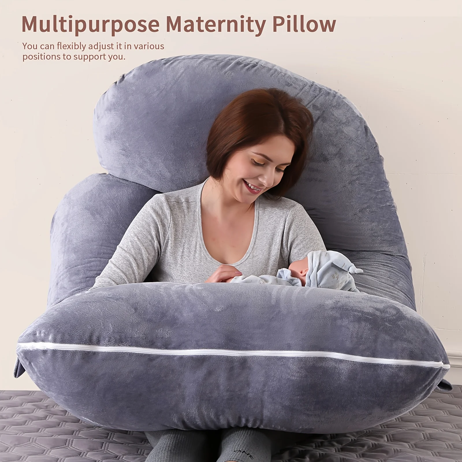 Almohada de maternidad desmontable: cojín de apoyo lumbar de terciopelo de cristal en forma de G para un lado de embarazada