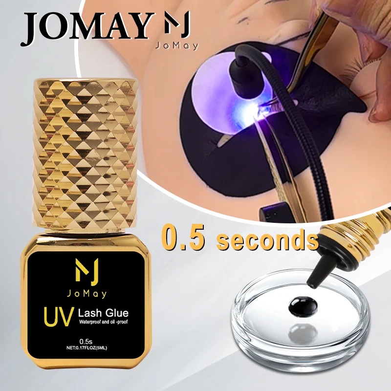 JOMAY 3 Botellas de Pegamento UV Negro de 5ml para Extensiones de Pestañas, Baja Irritación, Secado Rápido en 0.5 Segundos, Productos de Maquillaje UV