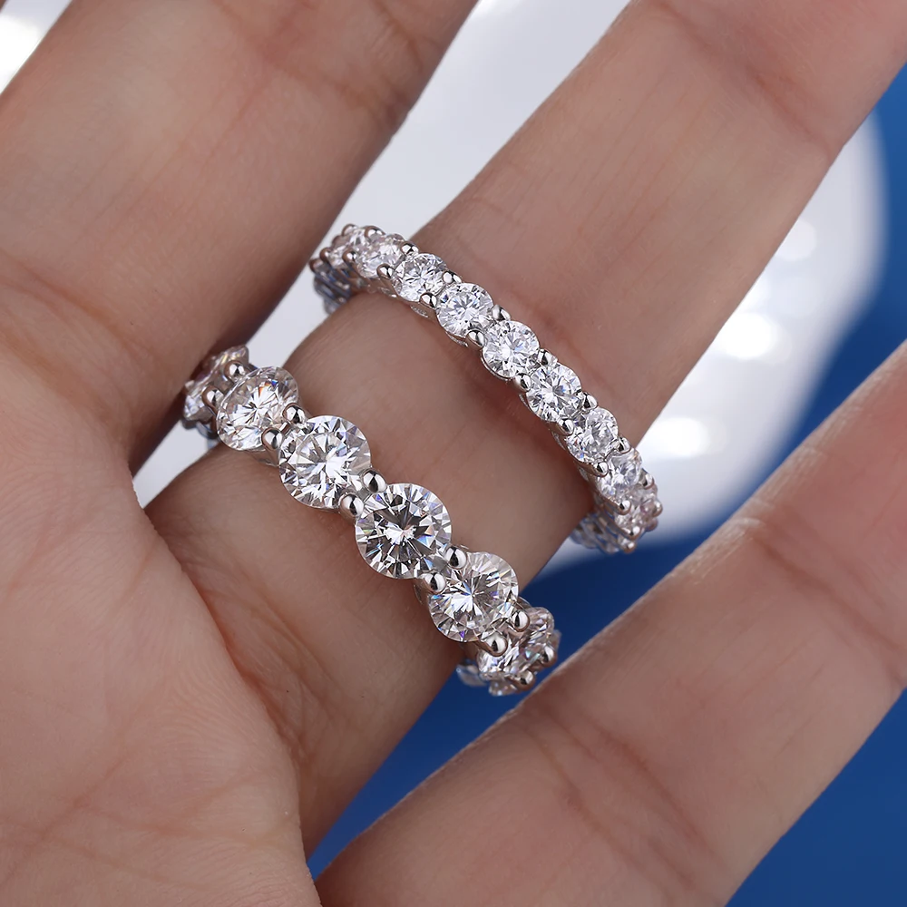 Anillo de fila de moissanita de Color D de 5mm, anillos de boda de Plata de Ley 925 con diamantes para mujer, joyería fina certificada, regalo Houtros