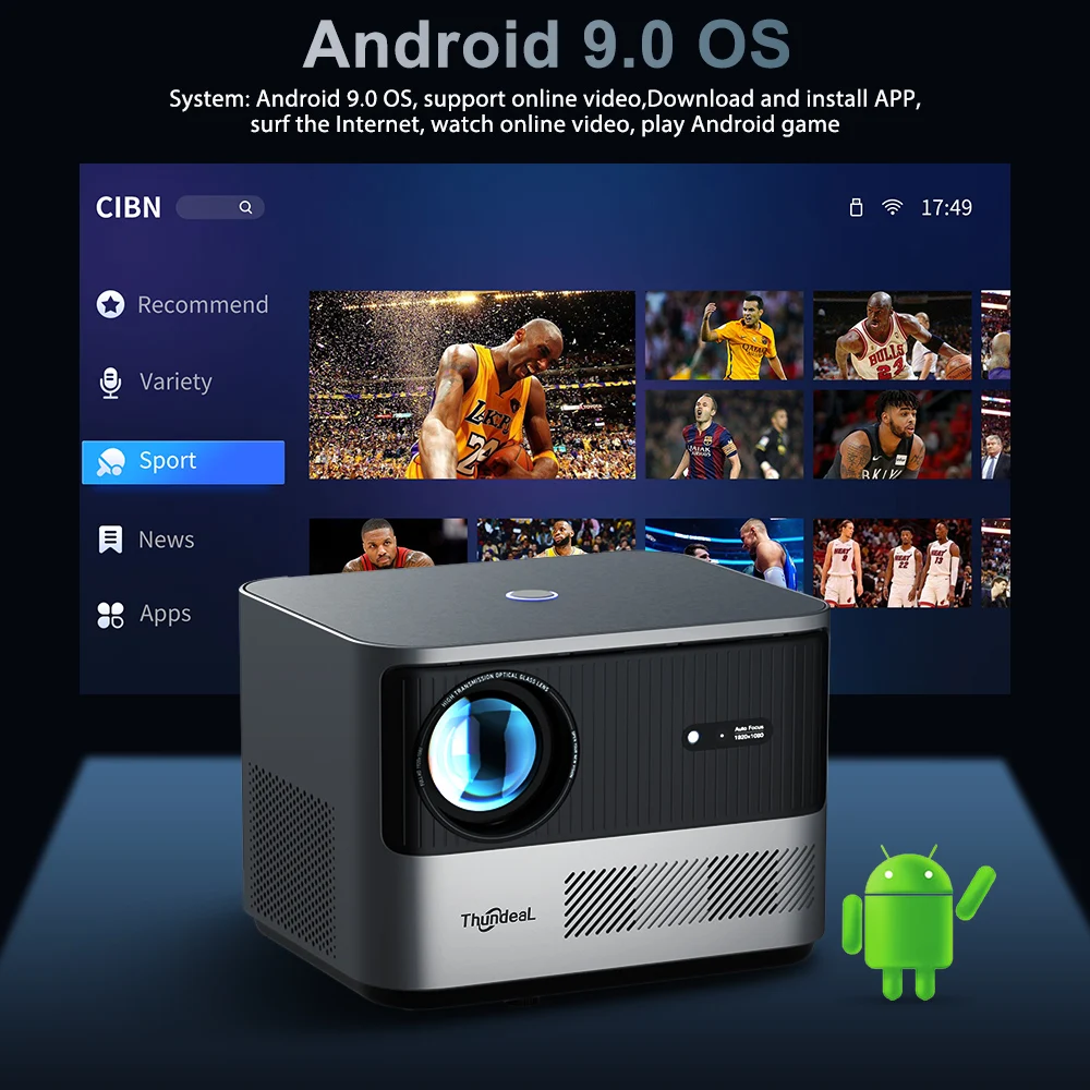 Proyector ThundeaL TDA6 Full HD 1080P 2K 4K, Cine en Casa, Enfoque Automático, WiFi 5G, Proyector Android TDA6W 3D Portátil