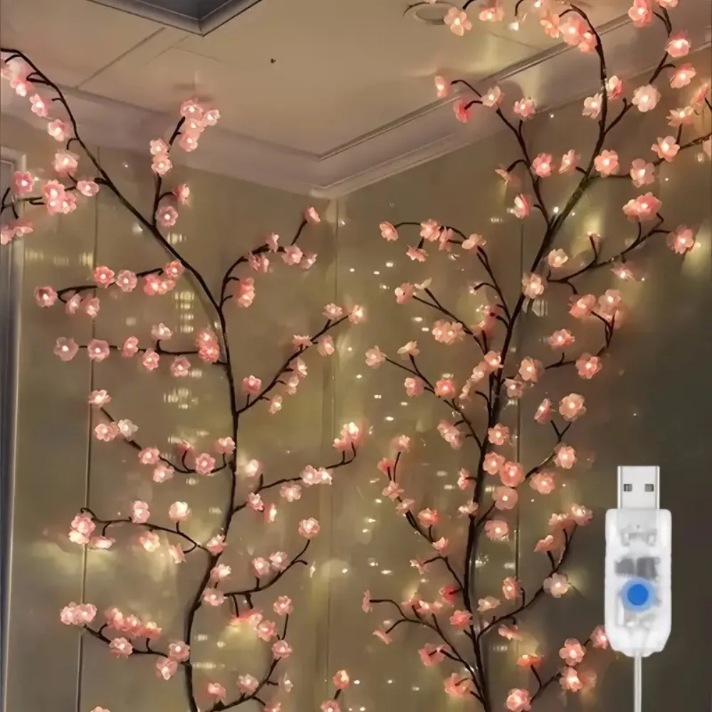 1 unidad de luces LED para árbol de cerezo de 72/96/144 LED, lámpara de rama de flor artificial LED regulable con alimentación USB para dormitorio, bodas y fiestas