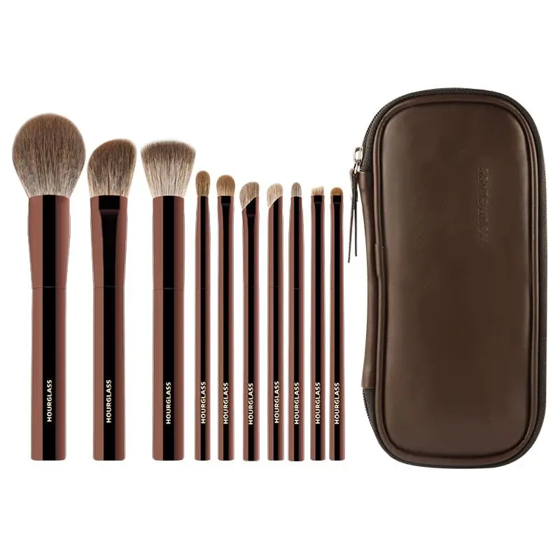 Juego de brochas de maquillaje de reloj de arena, 10 sombras de ojos suaves y prácticas, corrector, estuco, brochas de maquillaje facial para el cuidado