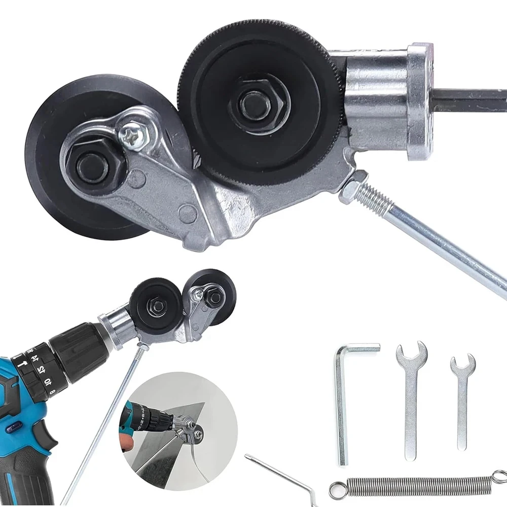 Accesorio Cortador de Placas para Taladro Eléctrico, Cortador de Láminas Metálicas de Doble Cabezal, Tijeras Perforadoras de Placas, Herramientas de Corte Libre
