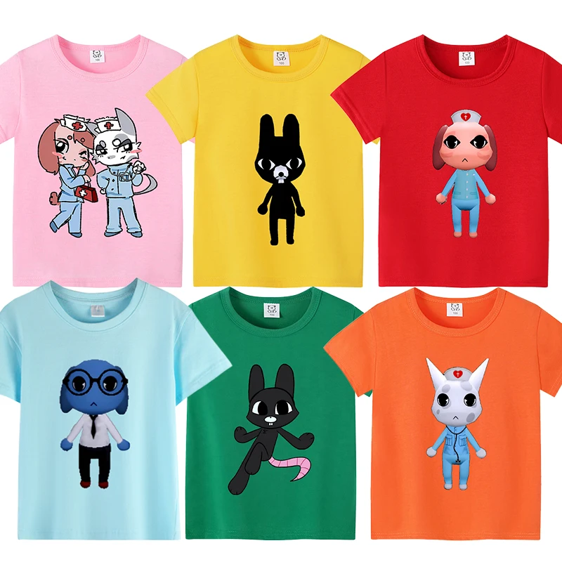 Camiseta corta de verano para niños y niñas con diseño de animales de hospital, camisetas de dibujos animados de anime para niños pequeños, ropa de verano para niños, regalo de cumpleaños para niños