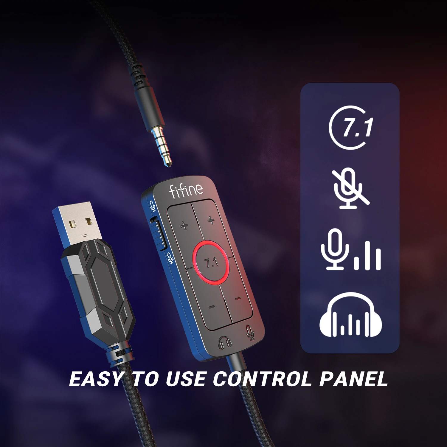 Auriculares FIFINE, con Conector de 3.5 mm y USB, Sonido Envolvente 7.1, Control de Volumen, Interruptor de Silencio para PC/MAC/PS4/PS5 Mixer-H9