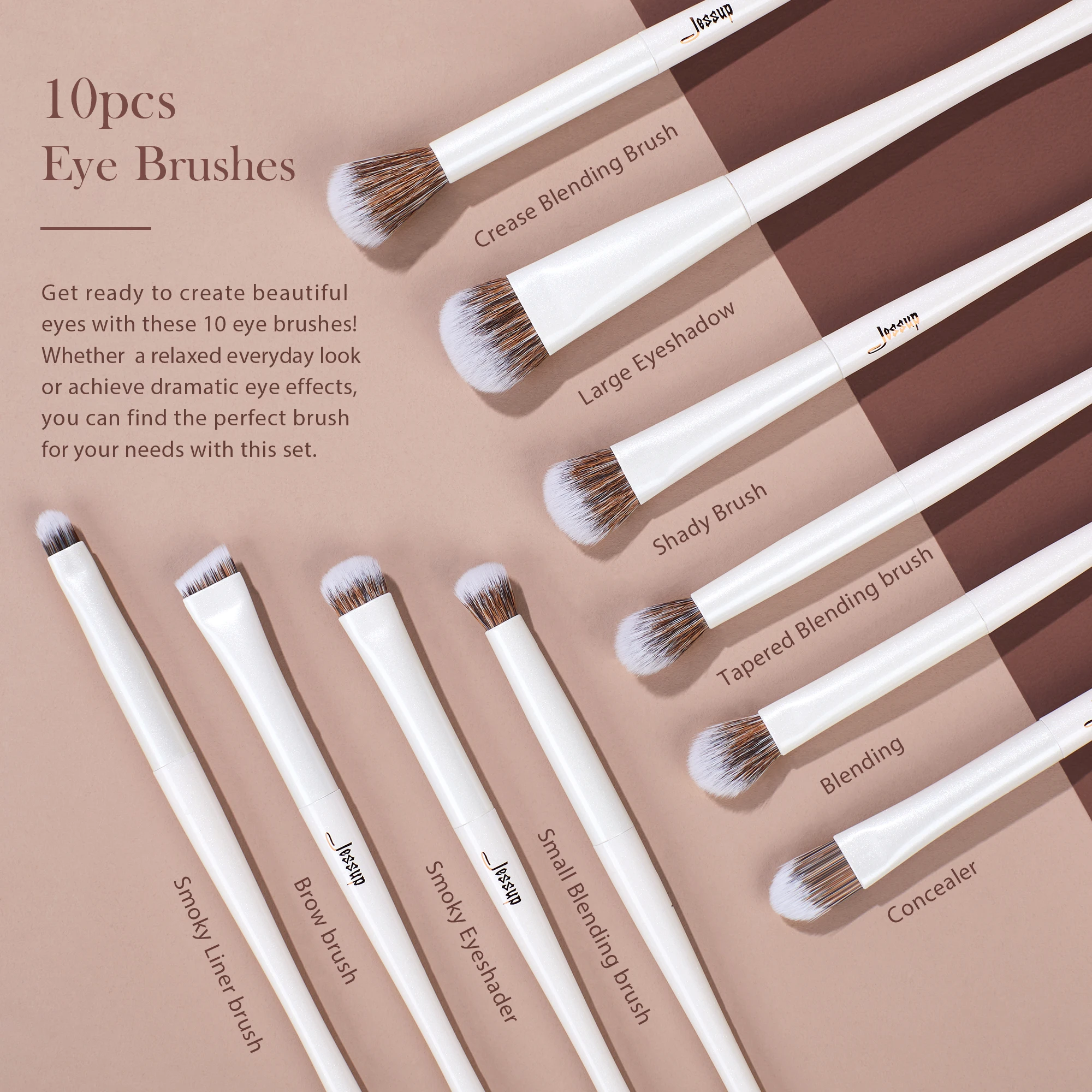 Jessup Juego de brochas de maquillaje, 4-14 brochas de maquillaje, base sintética premium, corrector en polvo, sombra de ojos, brocha para mezclar T343