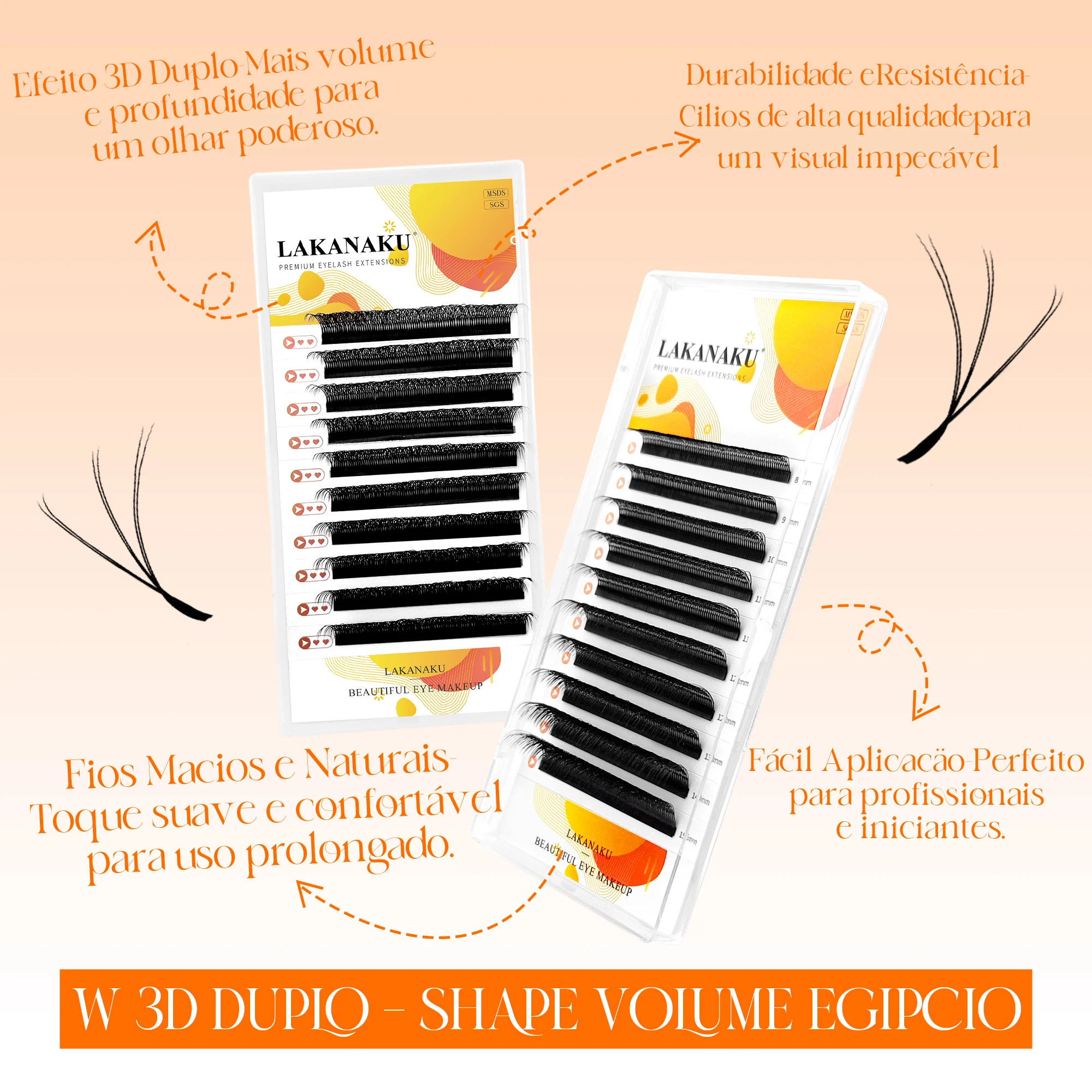 LAKANAKU 6 bandejas 6D extensiones de pestañas en forma de W volumen Egipcio Cilios completos Natural Fio 6w pestañas suaves ventiladores