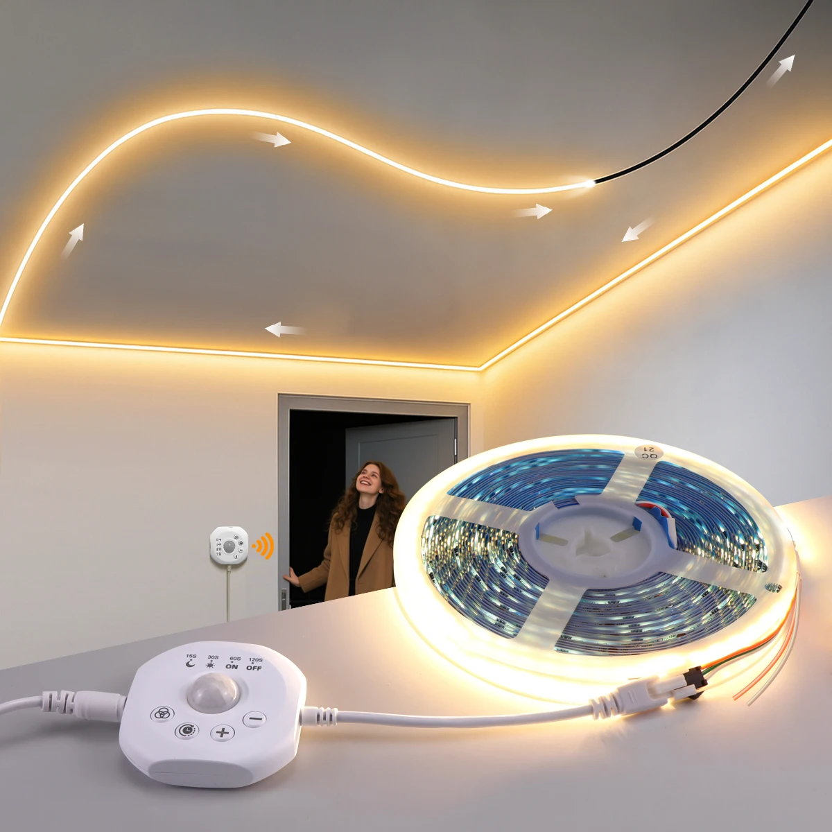 Tira de luces LED WS2811 Horse Race Chase, Sensor de movimiento, cinta Led nocturna para escalera, cinta Flexible para decoración de techo de habitación